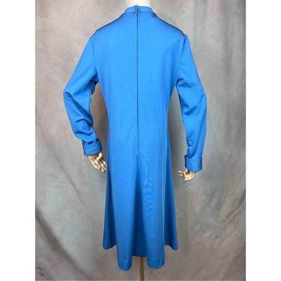 Vintage 1970s Mod Blue Poly Long Sleeve Dress MCM GoGo Retro Disco Plus Size - Picture 2 of 7